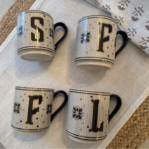 Anthropologie Black and Gold Monogram Mugs